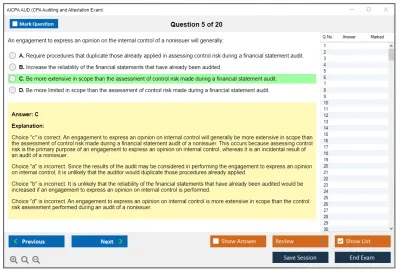 AICPA AUD CPA Auditing and Attestation Exam Practice test exam simulator test engine exam Prep practice test questions answers Image 5