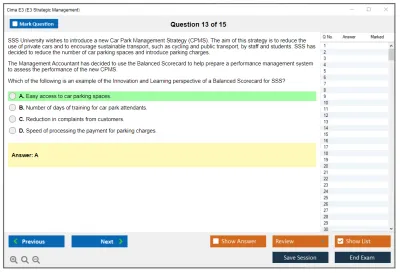 Cima E3 E3 - Strategic Management Practice test exam simulator test engine exam Prep practice test questions answers Image 13