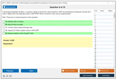 SAP C_HRHFC_2205 SAP Certified Integration AssociateSAP SuccessFactors Full Cloud/Core Hybrid 1H/2022 Practice test exam simulator test engine exam Prep practice test questions answers Image 4