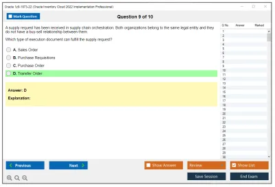 Oracle 1z0-1073-22 Oracle Inventory Cloud 2022 Implementation Professional Practice test exam simulator test engine exam Prep practice test questions answers Image 9
