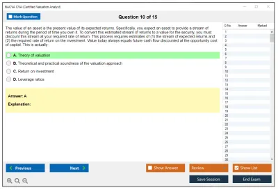NACVA CVA Certified Valuation Analyst Practice test exam simulator test engine exam Prep practice test questions answers Image 10
