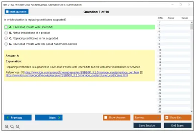 IBM C1000-150 IBM Cloud Pak for Business Automation v21.0.3 Administration Practice test exam simulator test engine exam Prep practice test questions answers Image 7