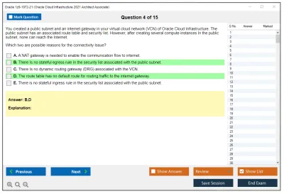 Oracle 1z0-1072-21 Oracle Cloud Infrastructure 2021 Architect Associate Practice test exam simulator test engine exam Prep practice test questions answers Image 4