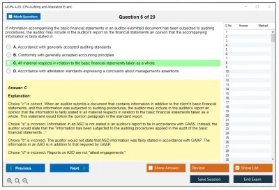 AICPA AUD CPA Auditing and Attestation Exam Practice test exam simulator test engine exam Prep practice test questions answers Image 6