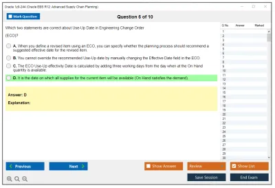 Oracle 1z0-244 Oracle EBS R12: Advanced Supply Chain Planning Practice test exam simulator test engine exam Prep practice test questions answers Image 6