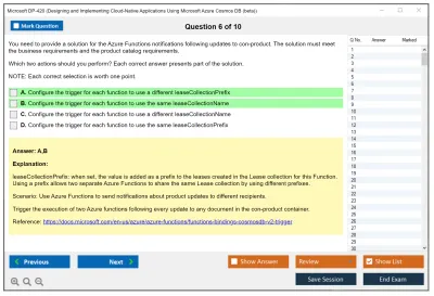 Microsoft DP-420 Designing and Implementing Cloud-Native Applications Using Microsoft Azure Cosmos DB Practice test exam simulator test engine exam Prep practice test questions answers Image 6