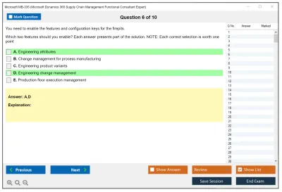 Microsoft MB-335 Microsoft Dynamics 365 Supply Chain Management Functional Consultant Expert Practice test exam simulator test engine exam Prep practice test questions answers Image 6