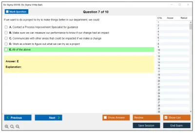 Six Sigma SSWB Six Sigma White Belt Practice test exam simulator test engine exam Prep practice test questions answers Image 7