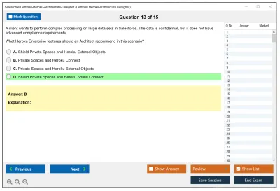 Salesforce Certified-Heroku-Architecture-Designer Salesforce Certified Heroku Architect Practice test exam simulator test engine exam Prep practice test questions answers Image 13