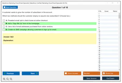 Salesforce Marketing-Cloud-Email-Specialist Salesforce Certified Marketing Cloud Email Specialist Practice test exam simulator test engine exam Prep practice test questions answers Image 1