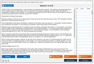 Test Prep ACT-Test American College Testing: English, Math, Reading, Science, Writing Practice test exam simulator test engine exam Prep practice test questions answers Image 14
