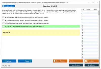Salesforce Data-Architecture-And-Management-Designer Salesforce Certified Data Architecture and Management Designer Practice test exam simulator test engine exam Prep practice test questions answers Image 11
