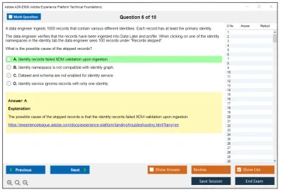 Adobe AD0-E600 Adobe Experience Platform Technical Foundations Practice test exam simulator test engine exam Prep practice test questions answers Image 6