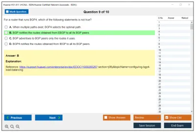Huawei H31-611 HCNA - SDN(Huawei Certified Network Associate - SDN) Practice test exam simulator test engine exam Prep practice test questions answers Image 9