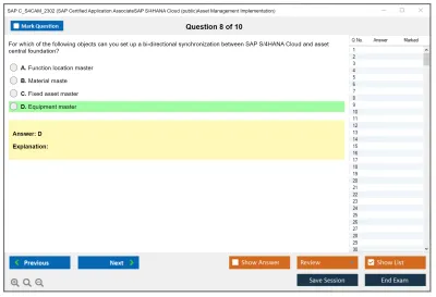 SAP C_S4CAM_2302 SAP Certified Application AssociateSAP S/4HANA Cloud (public)Asset Management Implementation Practice test exam simulator test engine exam Prep practice test questions answers Image 8