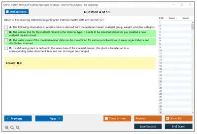 SAP C_TS460_1909 SAP Certified Application Associate - SAP S/4HANA Sales 1909 Upskilling Practice test exam simulator test engine exam Prep practice test questions answers Image 4