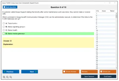 Avaya 72200X Avaya Aura Core Components Support Exam Practice test exam simulator test engine exam Prep practice test questions answers Image 9
