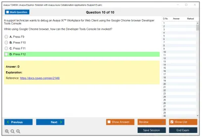 Avaya 72400X Avaya Equinox Solution with Avaya Aura Collaboration Applications Support Exam Practice test exam simulator test engine exam Prep practice test questions answers Image 10