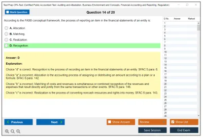 Test Prep CPA-Test Certified Public Accountant Test: Auditing and Attestation, Business Environment and Concepts, Financial Accounting and Reporting, Regulation Practice test exam simulator test engine exam Prep practice test questions answers Image 14