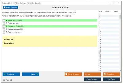 Amazon AWS AXS-C01 AWS Certified Alexa Skill Builder-Specialty Practice test exam simulator test engine exam Prep practice test questions answers Image 4