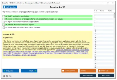 Oracle 1z0-1086-22 Oracle Enterprise Data Management Cloud 2022 Implementation Professional Practice test exam simulator test engine exam Prep practice test questions answers Image 4
