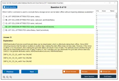 Oracle 1z0-338 Oracle Exadata Database Machine and Cloud Service 2017 Implementation Essentials Practice test exam simulator test engine exam Prep practice test questions answers Image 9