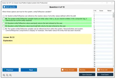 Oracle 1z0-1071-22 Oracle Cloud Platform Digital Assistant 2022 Professional Practice test exam simulator test engine exam Prep practice test questions answers Image 4