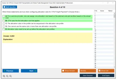 Oracle 1z0-1079-22 Oracle SCM Transportation and Global Trade Management Cloud 2022 Implementation Professional Practice test exam simulator test engine exam Prep practice test questions answers Image 4