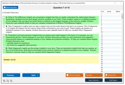 Salesforce Certified-Tableau-CRM-and-Einstein-Discovery-Consultant Salesforce Tableau CRM Einstein Discovery Consultant Practice test exam simulator test engine exam Prep practice test questions answers Image 7