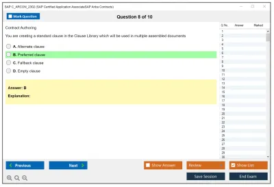 SAP C_ARCON_2302 SAP Certified Application AssociateSAP Ariba Contracts Practice test exam simulator test engine exam Prep practice test questions answers Image 8