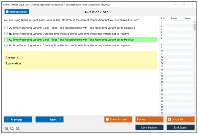 SAP C_THR94_2205 SAP Certified Application AssociateSAP SuccessFactors Time Management 1H/2022 Practice test exam simulator test engine exam Prep practice test questions answers Image 7