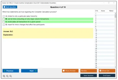Oracle 1z0-1062-21 Oracle Incentive Compensation Cloud 2021 Implementation Essentials Practice test exam simulator test engine exam Prep practice test questions answers Image 4