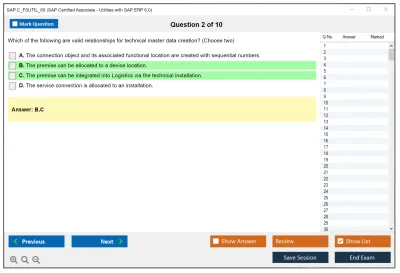 SAP C_FSUTIL_60 SAP Certified Associate - Utilities with SAP ERP 6.0 Practice test exam simulator test engine exam Prep practice test questions answers Image 2