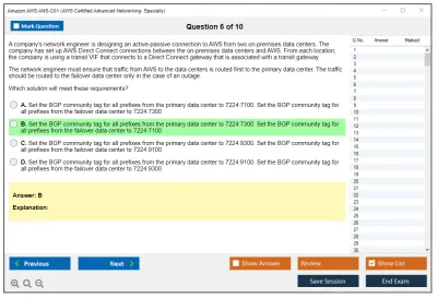 Amazon AWS ANS-C01 Amazon AWS Certified Advanced Networking - Specialty Practice test exam simulator test engine exam Prep practice test questions answers Image 6