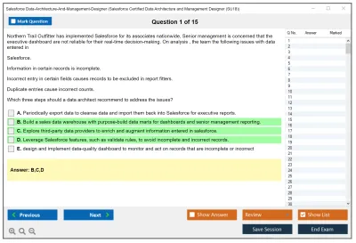 Salesforce Data-Architecture-And-Management-Designer Salesforce Certified Data Architecture and Management Designer Practice test exam simulator test engine exam Prep practice test questions answers Image 1
