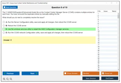 Avaya 3301 Avaya Aura Contact Center Maintenance and Troubleshooting Practice test exam simulator test engine exam Prep practice test questions answers Image 8