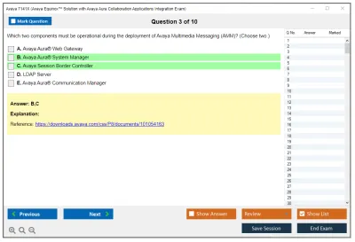 Avaya 7141X Avaya Equinox™ Solution with Avaya Aura Collaboration Applications Integration Exam Practice test exam simulator test engine exam Prep practice test questions answers Image 3