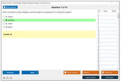 Veritas VCS-261 Administration of Veritas InfoScale Storage 7.3 for UNIX/Linux Practice test exam simulator test engine exam Prep practice test questions answers Image 7