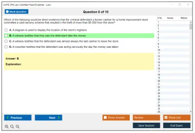 ACFE CFE-Law Certified Fraud Examiner (CFE) - Law Practice test exam simulator test engine exam Prep practice test questions answers Image 6