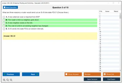 Juniper JN0-349 Enterprise Routing and Switching - Specialist (JNCIS-ENT) Practice test exam simulator test engine exam Prep practice test questions answers Image 5