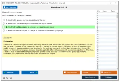 OMG OMG-OCSMP-MBA400 OMG-Certified Systems Modeling Professional - Model Builder – Advanced Practice test exam simulator test engine exam Prep practice test questions answers Image 5