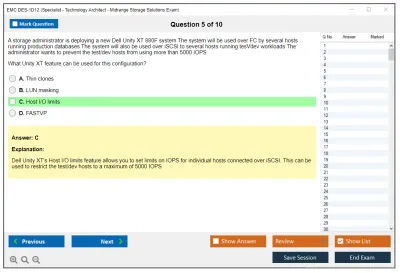 EMC DES-1D12 Specialist - Technology Architect Midrange Storage Solutions Exam Practice test exam simulator test engine exam Prep practice test questions answers Image 5