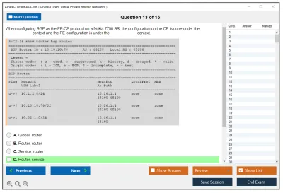 Alcatel-Lucent 4A0-106 Nokia Virtual Private Routed Networks Practice test exam simulator test engine exam Prep practice test questions answers Image 13