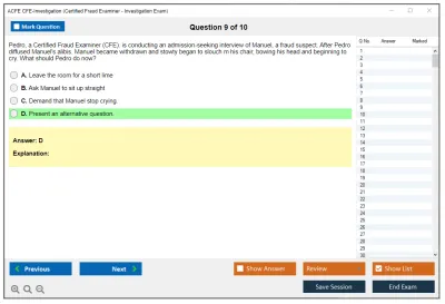 ACFE CFE-Investigation Certified Fraud Examiner (CFE) - Investigation Practice test exam simulator test engine exam Prep practice test questions answers Image 9