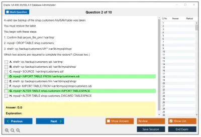 Oracle 1z0-908 MySQL 8.0 Database Administrator Practice test exam simulator test engine exam Prep practice test questions answers Image 2