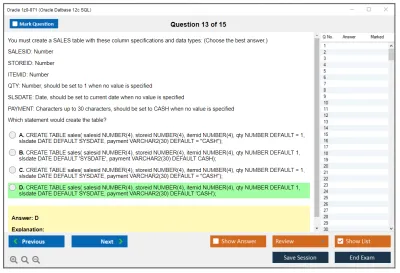 Oracle 1z0-071 Oracle Database 12c SQL Practice test exam simulator test engine exam Prep practice test questions answers Image 13