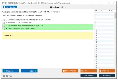 SAP E_S4HCON2019 SAP Certified Technology Specialist - SAP S/4HANA Conversion and SAP System Upgrade Practice test exam simulator test engine exam Prep practice test questions answers Image 2