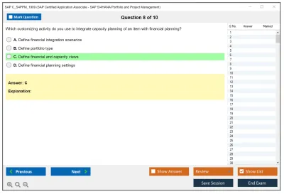 SAP C_S4PPM_1909 SAP Certified Application Associate - SAP S/4HANA Portfolio and Project Management Practice test exam simulator test engine exam Prep practice test questions answers Image 8