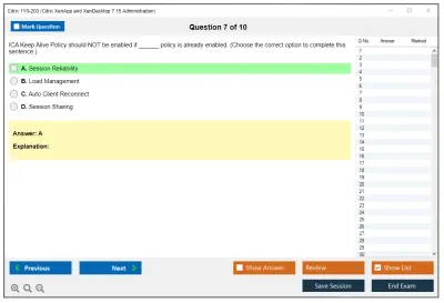 Citrix 1Y0-203 Citrix XenApp and XenDesktop 7.15 Administration Practice test exam simulator test engine exam Prep practice test questions answers Image 7