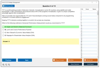 Cima E3 E3 - Strategic Management Practice test exam simulator test engine exam Prep practice test questions answers Image 9